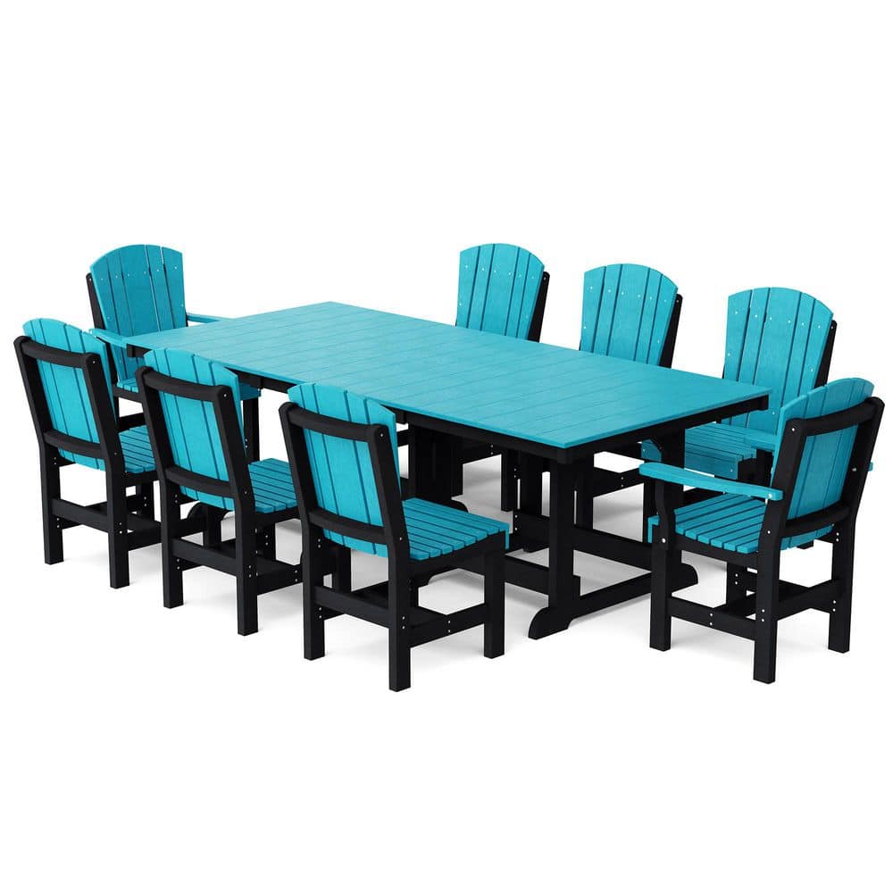 Heritage 9-Piece Aruba Blue and Black HDPE Plastic Outdoor Patio Dining Set price history on PriceWatchPro