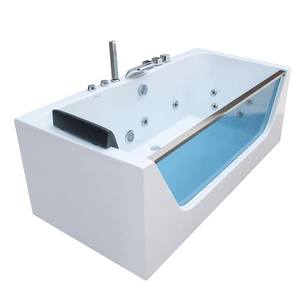 59 in. Acrylic Center Drain Rectangular 3-Wall Alcove Whirlpool Bathtub in White