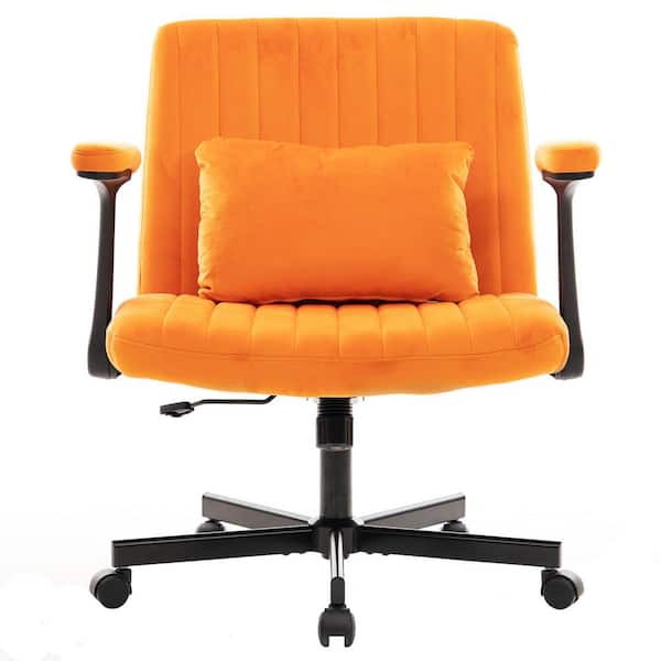 Velvet Armrest Adjustable Height Office Chair with Wheels in Orange Ergonomic Desk Chair for Home Office, Work and Study