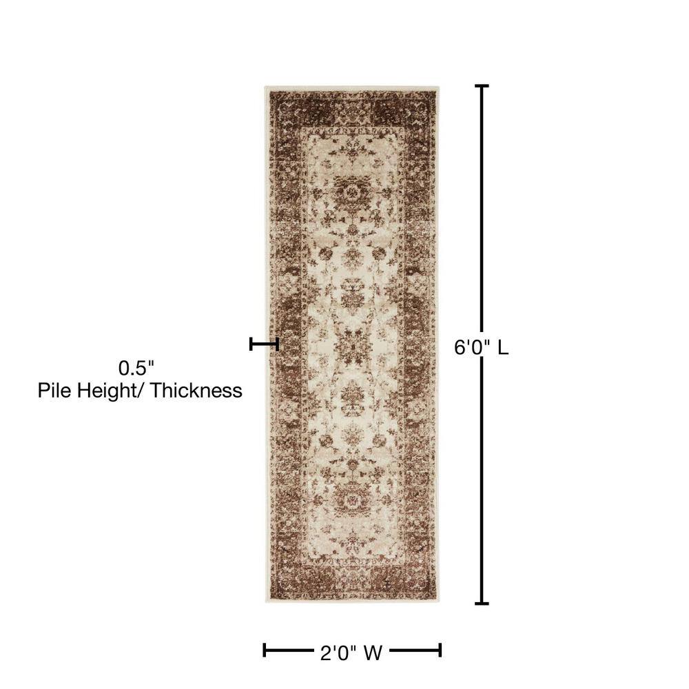 Elegant Ivory Floral Synthetic 2'x6' Indoor Runner Rug
