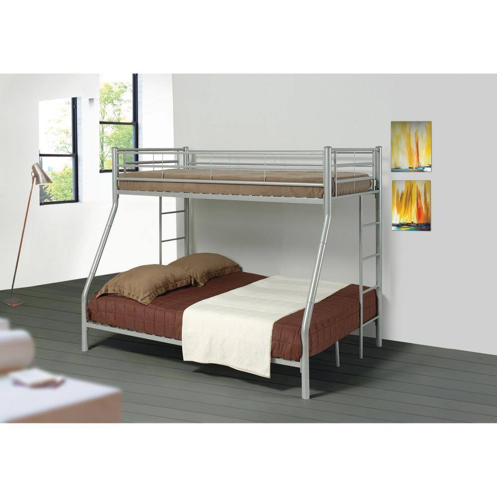 Benjara Silver Full Adjustable Bunk Bed with Guardrails BM182834 The