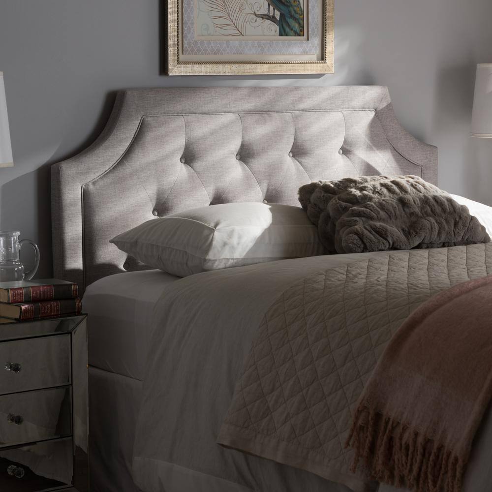Gray Tufted Upholstered Queen Headboard with Wood Legs