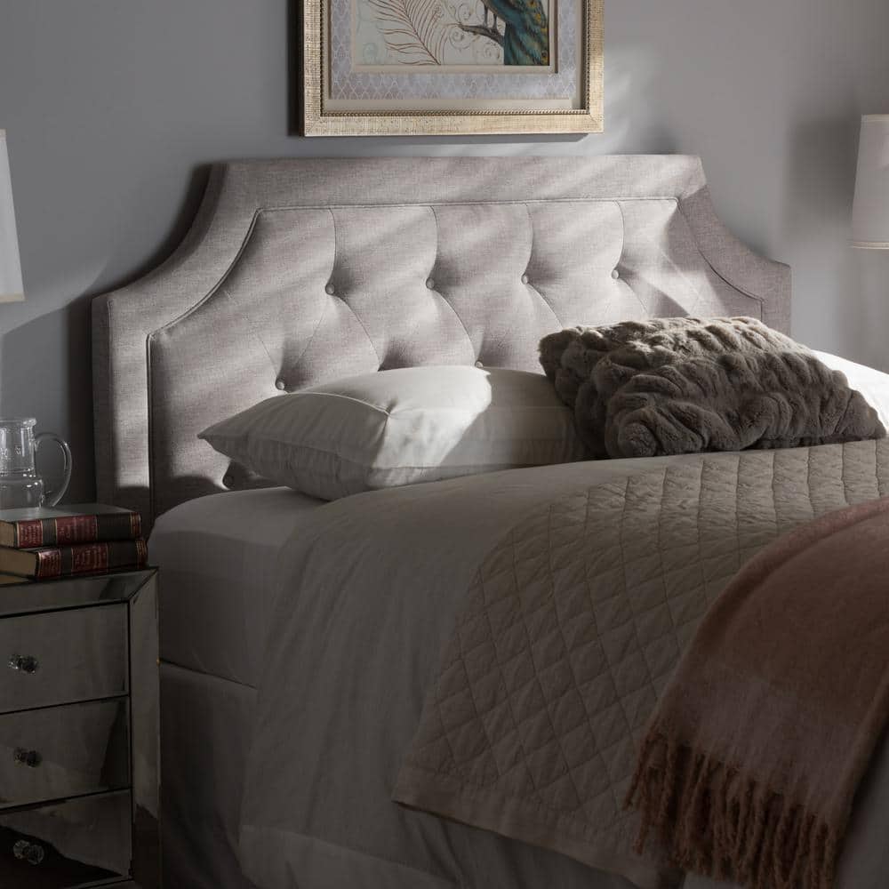 Gray Tufted Upholstered Queen Headboard with Wood Legs