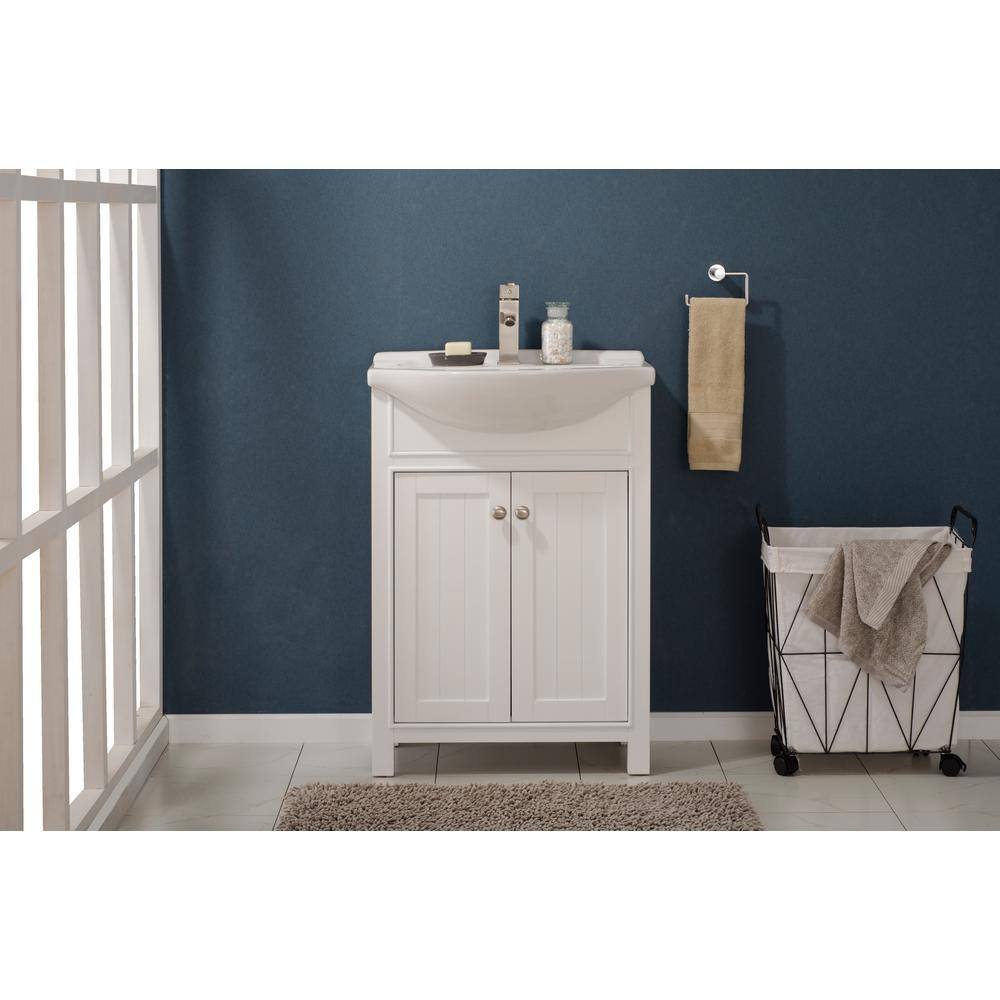 Marian 24" White Solid Hardwood Single Sink Vanity with Porcelain Top