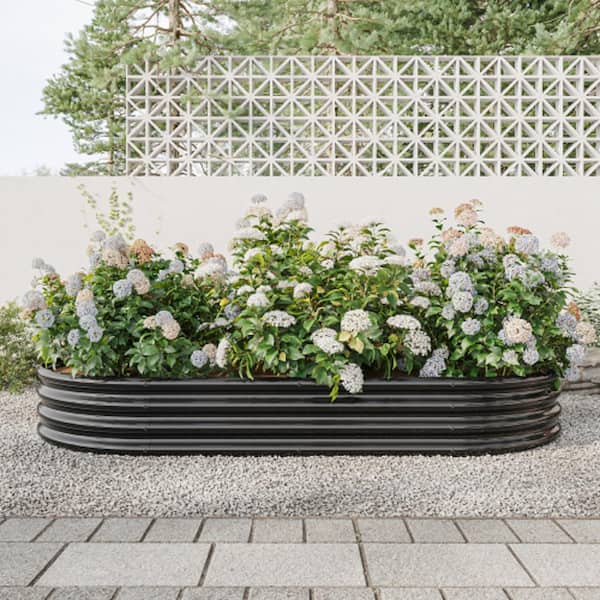 ITOPFOX 88.98 in. Galvanized Raised Garden Bed, Oval Large Above Ground Modular Metal Planter Boxes Outdoor for Plants, Black