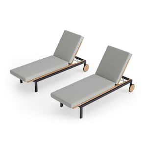 Monterey 2 Piece Aluminum Teak Outdoor Chaise Lounge with Cast Silver Cushions