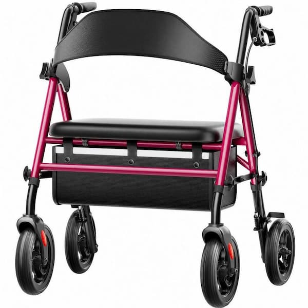 Bariatric Rollator Walker for Seniors, Extra Wide Padded Seat, 8 in. All-Terrain Wheels, Foldable Dual Height Rollator