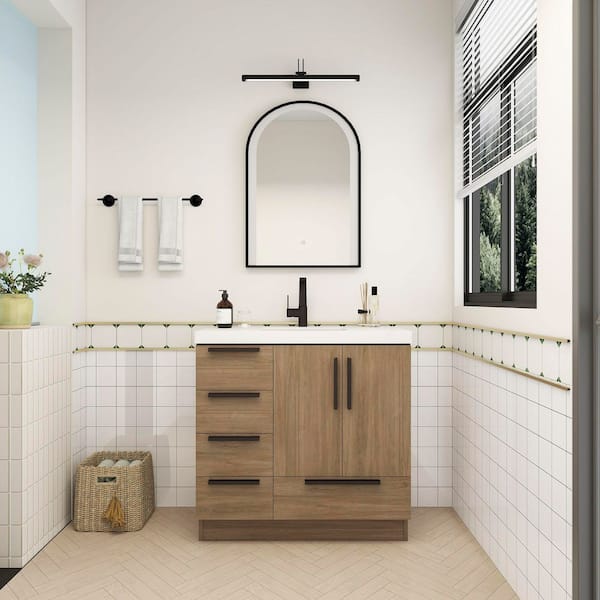 Carla 36 in. W x 20 in. D x 35 in. H Single Sink Freestanding Bath Vanity in Dark French Oak with White Acrylic Top