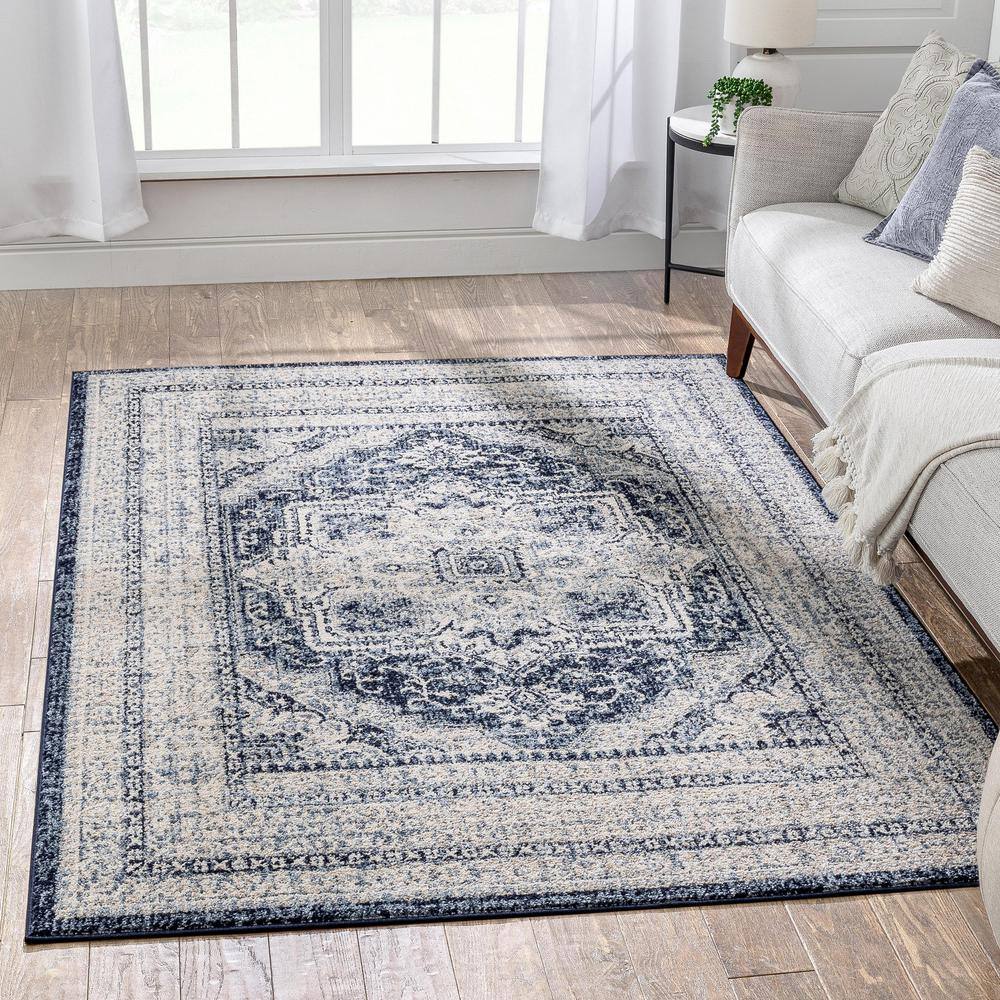 Blue 8' x 10' Reversible Oriental Synthetic Rug