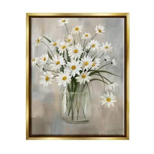 Daisy Bloom Bouquet Potted Flowers Abstract Pattern by Nan Floater Frame Nature Wall Art Print 21 in. x 17 in.