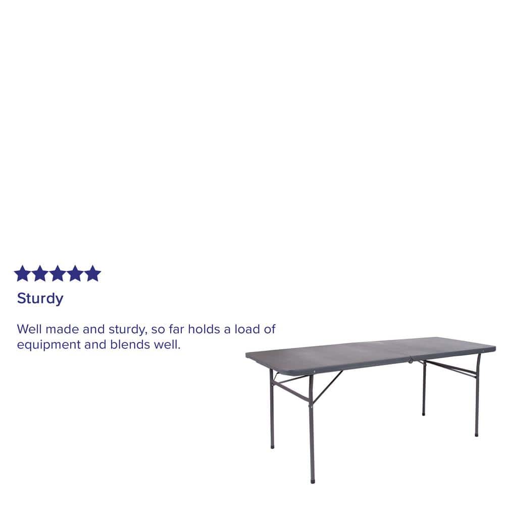 Dark Gray 6 ft. Rectangular Plastic Folding Banquet Table with Metal Frame