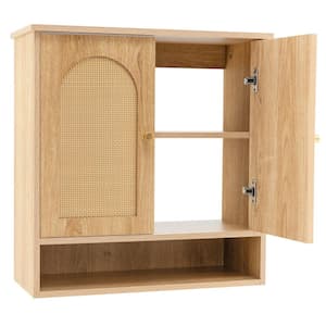 24.5 in. W x 11 in. D x 22.5 in. H Bathroom Storage Wall Cabinet in Natural with 2 Rattan Doors