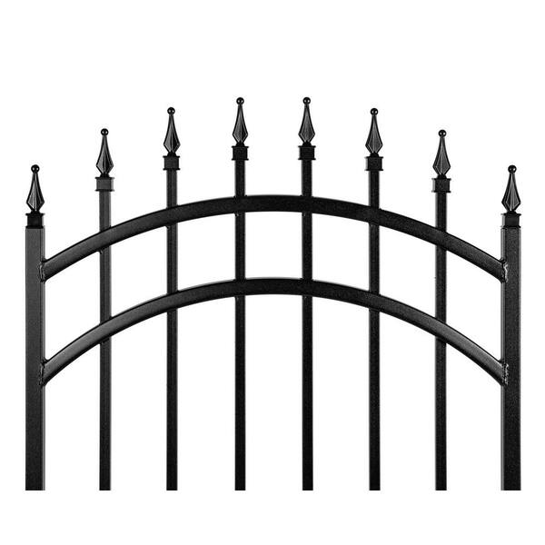NUVO IRON 3.75 ft. x 4.67 ft. Tiger Eye Profile Black Metal Center Point Arched Top Fence Gate