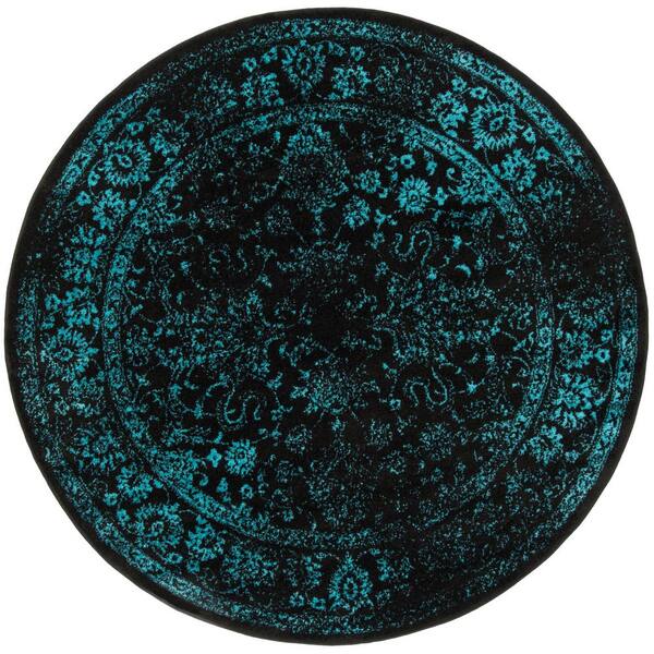 SAFAVIEH Adirondack Black/Teal 4 ft. x 4 ft. Border Distressed Round Area Rug