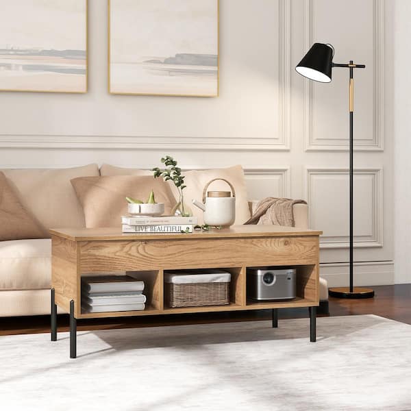 Costway 39.5 in. Natural Lift Top Rectangle Particle Board Coffee