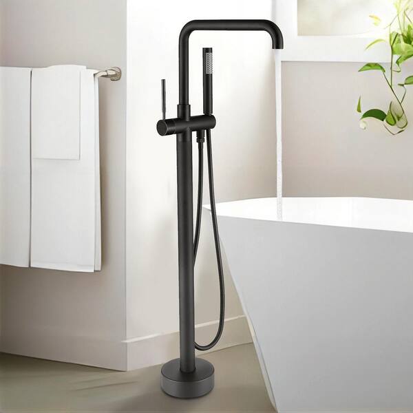 VEVOR Freestanding Floor Mount Bathtub Faucet - Black, Modern Tub Filler Mixer System