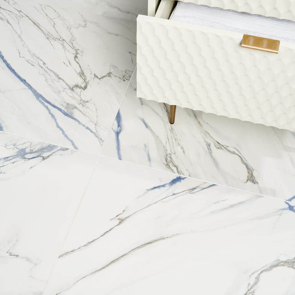 Calacatta Azur 24x24 Matte Porcelain Tile with Blue Veining