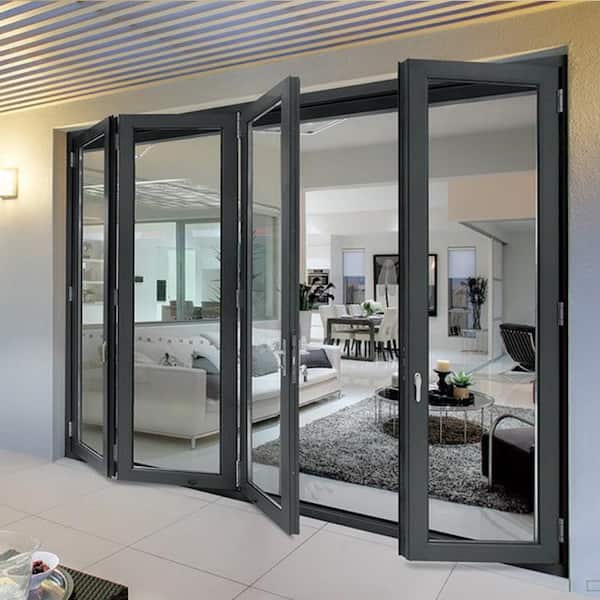 forever Doors 75 Series 120 in. x 80 in. Matte Black Finish 1 Right 3 Left Outswing Aluminum BiFolding Door