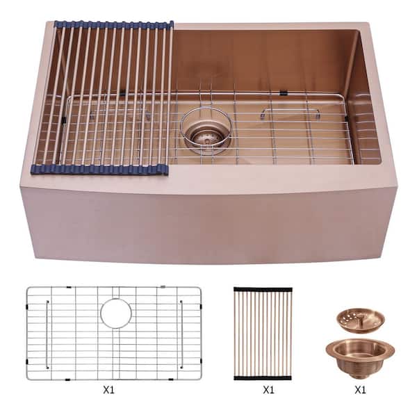 30 in. Drop-in Single Bowl 16 Gauge Rose Gold Stainless Steel Kitchen Sink and Bottom Grids