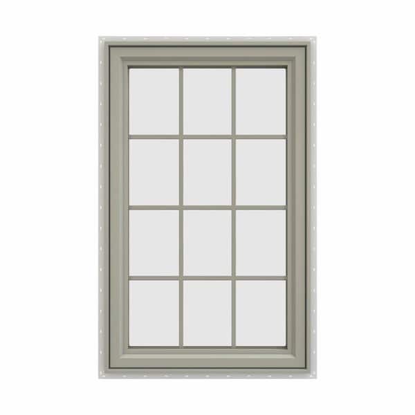 JELD-WEN 29.5 in. x 47.5 in. V-4500 Series Desert Sand Painted Vinyl Right-Handed Casement Window with Colonial Grids/Grilles