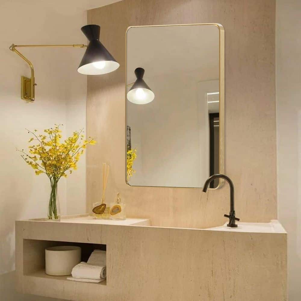 Sxiawe 22 in. W x 30 in. H Modern Rectangular Aluminum Alloy Gold