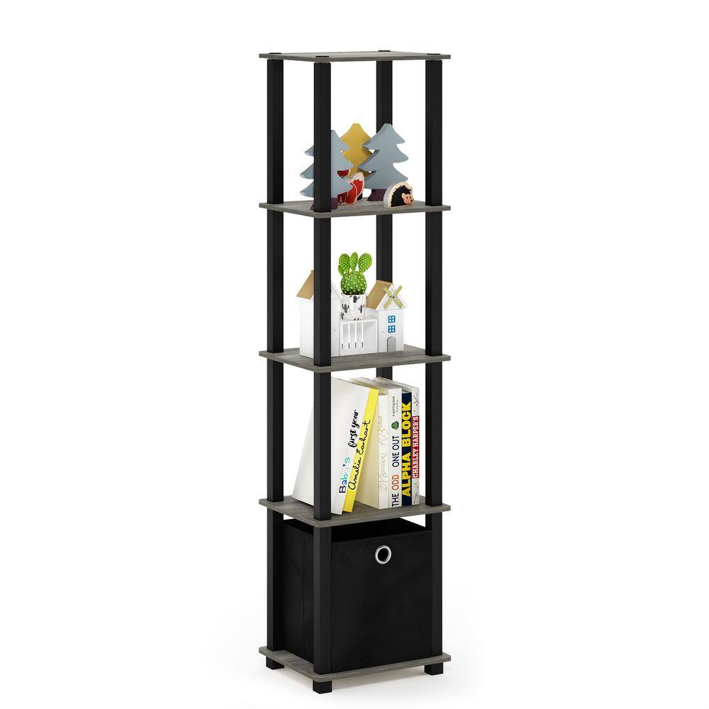 French Oak Grey 5-Tier Kid-Friendly Storage Shelf with Bin
