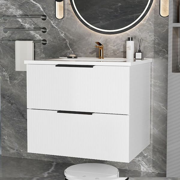 24 in. Single Sink Floating Matte White Bath Vanity with White Ceramic Top