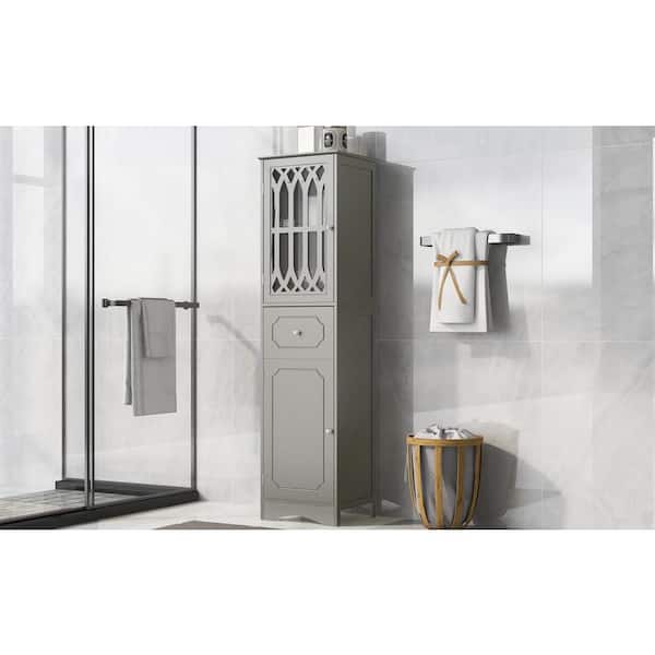 Unbranded 16.5 in. W x 14 in. D x 64 in. H Gray Wood Linen Cabinet with Adjustable Shelves