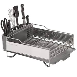 Large Stainless Steel Rust Resistant Dish Rack with Self Draining Angled Drain Board and Removable Flatware