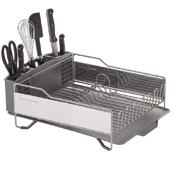 Aoibox Large Stainless Steel Rust Resistant Dish Rack with Self Draining Angled Drain Board and Removable Flatware