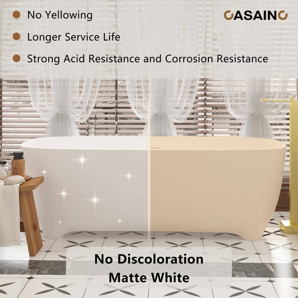 67" White Solid Surface Freestanding Soaking Bathtub