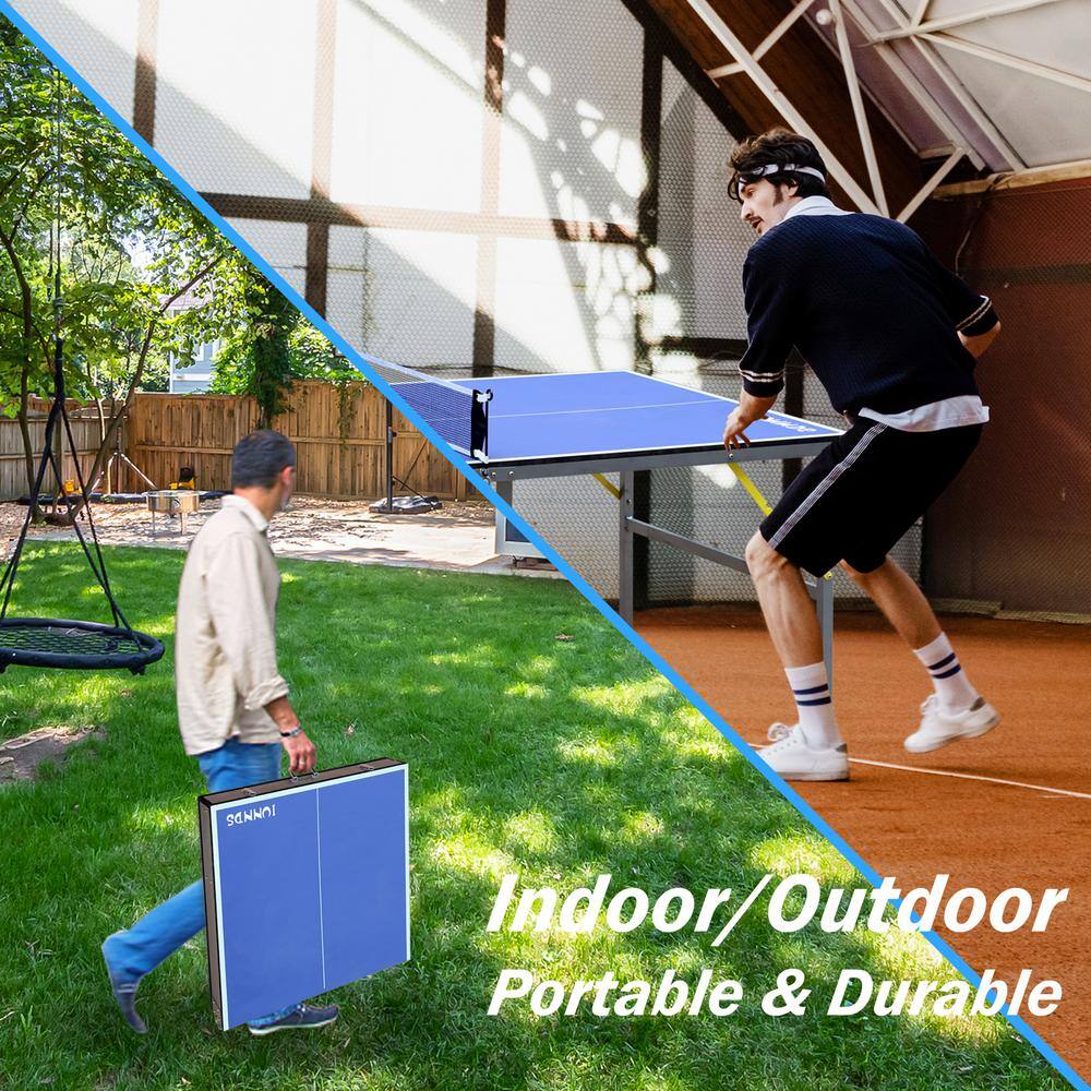 Blue 6ft Foldable MDF Ping Pong Table Set with Net and Paddles