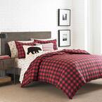 Mountain Plaid 3-Piece Scarlet Red Cotton Full/Queen Duvet Cover Set