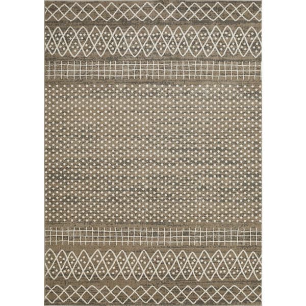 LOOMAKNOTI Ohanzah Osinda Gray 7 ft. 10 in. x 9 ft. 10 in. Geometric Polypropylene Indoor Area Rug