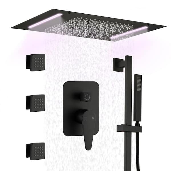 CASAINC LED Rain Shower System, 2-Handle 3-Spray Shower Faucet and Handheld Shower 2.5 GPM with Pressure Balance in Matte Black