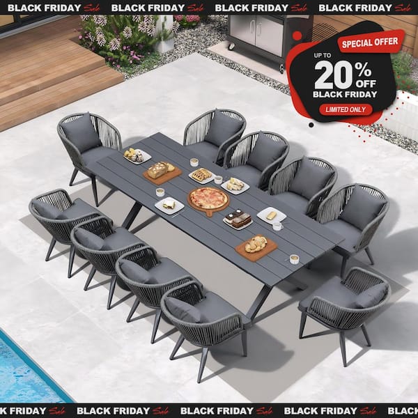 PURPLE LEAF 11-Piece All-Weather Wicker Outdoor Dining Set with Table All Aluminum Frame and Gray Cushions for Garden Backyard Deck