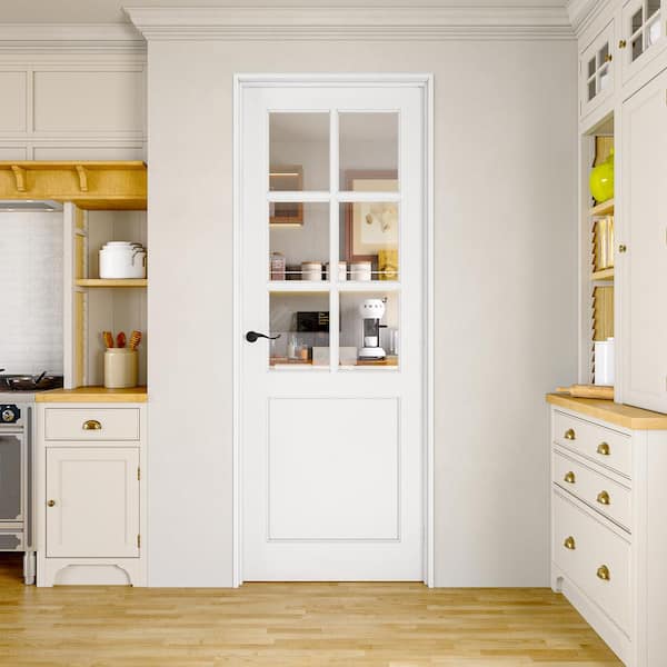 30 in. x 96 in. 6-Lite Tempered Clear Glass and Solid Core Manufacture Wood White Primed Interior Door Slab