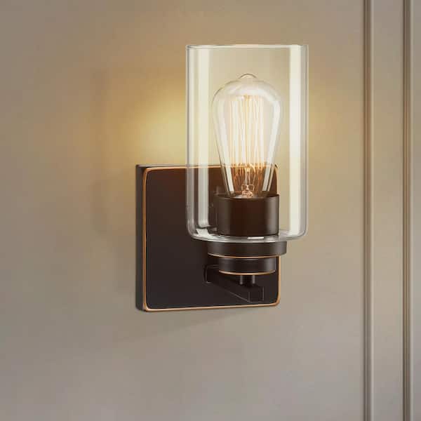 4.8 in. 1-Light Oil Rubbed Bronze Bathroom Vanity Light Wall Sconces With Dimmable Switch(Set of Two)