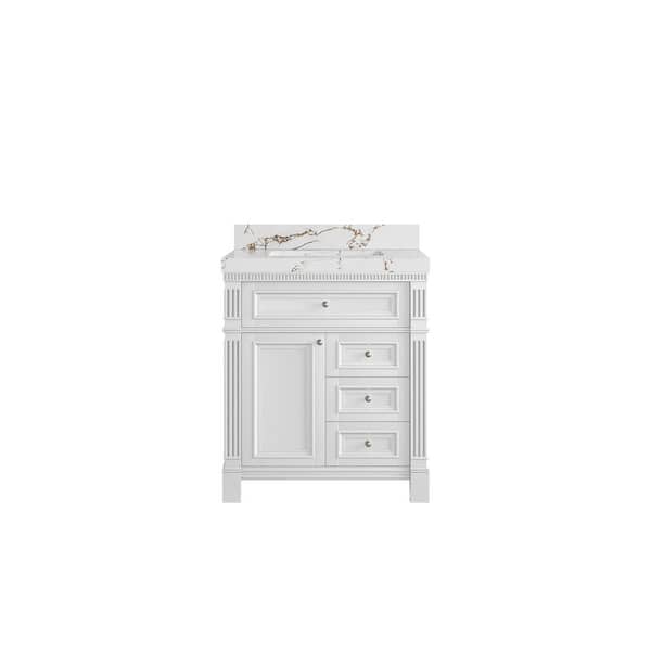 Willow Collections Paris 30 in. W x 22 in. D x 36 in. H Single Sink Bath Vanity Center in White with 2 in. Viola Brown qt. Top