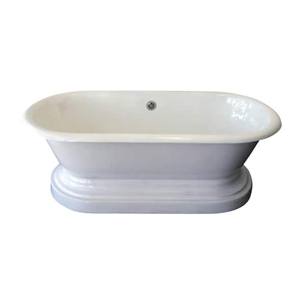 Barclay Products Columbus 61 in. Cast Iron Double Roll Top Flatbottom Non-Whirlpool Bathtub in White