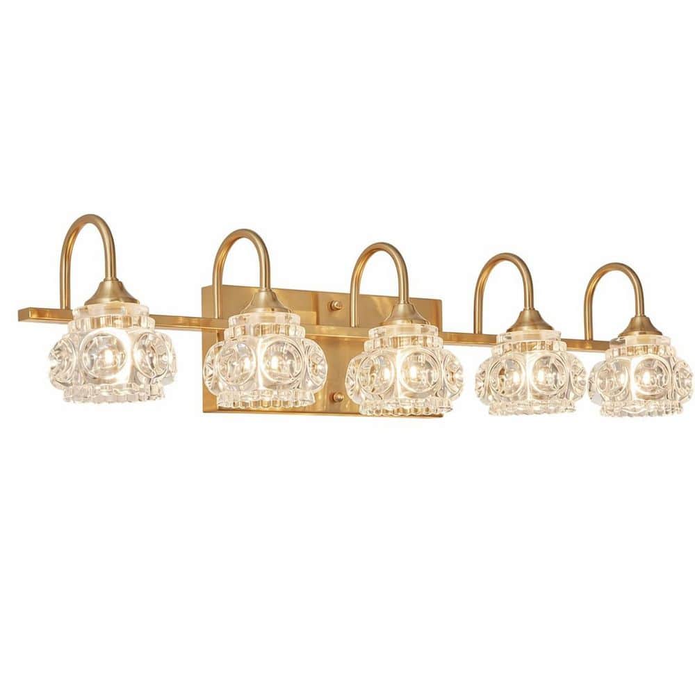 29 in. 5-Light Gold Modern Crystal Bathroom Vanity Light, Wall Light Fixture with Clear Glass Shade for Bathroom price history on PriceWatchPro