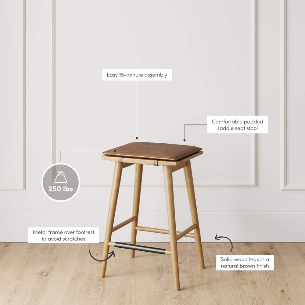 Chestnut Brown Backless Saddle Wood and Metal Barstools