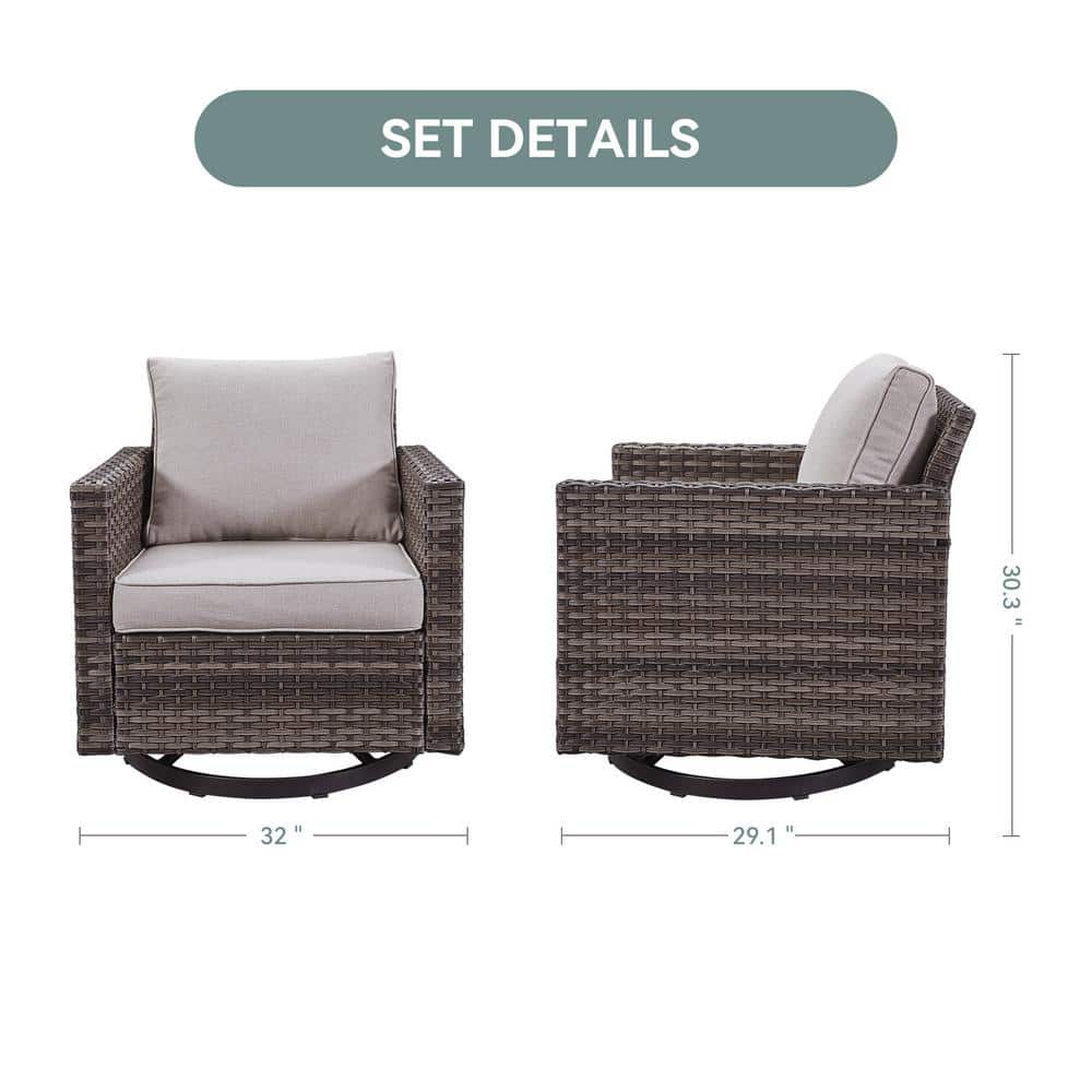 Gray Wicker Outdoor Rocking Armchair with Beige Cushions
