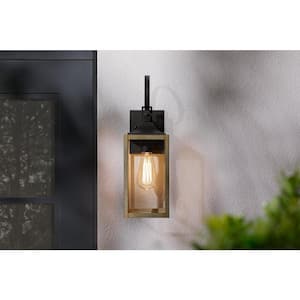 Havenridge 16.6 in. 1-Light Gray Wood Hardwired Outdoor Wall Lantern Sconce with Clear Glass (1-Pack)