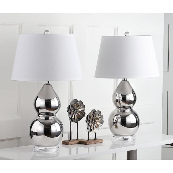 Jill 25.5 in. Silver Double Gourd Ceramic Table Lamp with Off-White Shade (Set of 2)