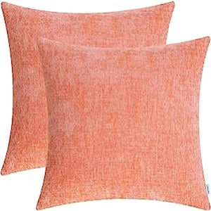 Outdoor Cozy Throw Pillow Covers Cases for Couch Sofa Home Decoration Solid Dyed Soft Chenille Cantaloupe (2-Pack)