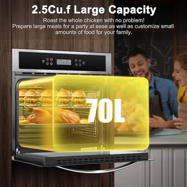  AMZCHEF Single Wall Oven 24 Built-in Electric Ovens with 11  Functions, 8 Automatic Recipes, 2800W, 240V, 2.5Cu.f Convection Wall Oven  in Stainless Steel, Touch Control, Timer, Safety Lock : Appliances