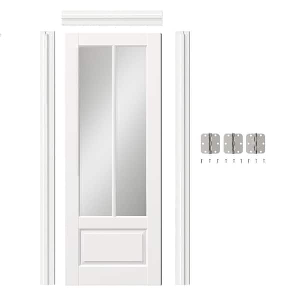 30in. x 80in. Right-Handed 2-Lite Mirror Glass Solid Core White MDF Wood Prehung Interior Door w/ Door Jamb Hareware Kit