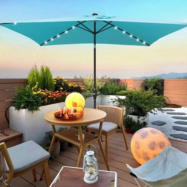 Unbranded 10 ft. x 6.5 ft. Outdoor Patio Umbrella, 1.49 in. Pole Crank and Push Button Tilt, for Garden, Backyard, Pool, Turquoise