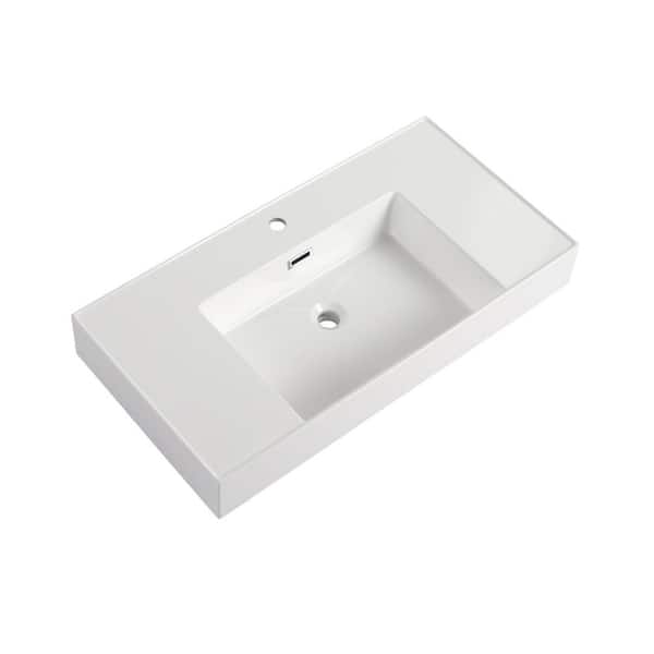 35.44 in. Drop-In Rectangular Resin Bathroom Sink in Gloss White